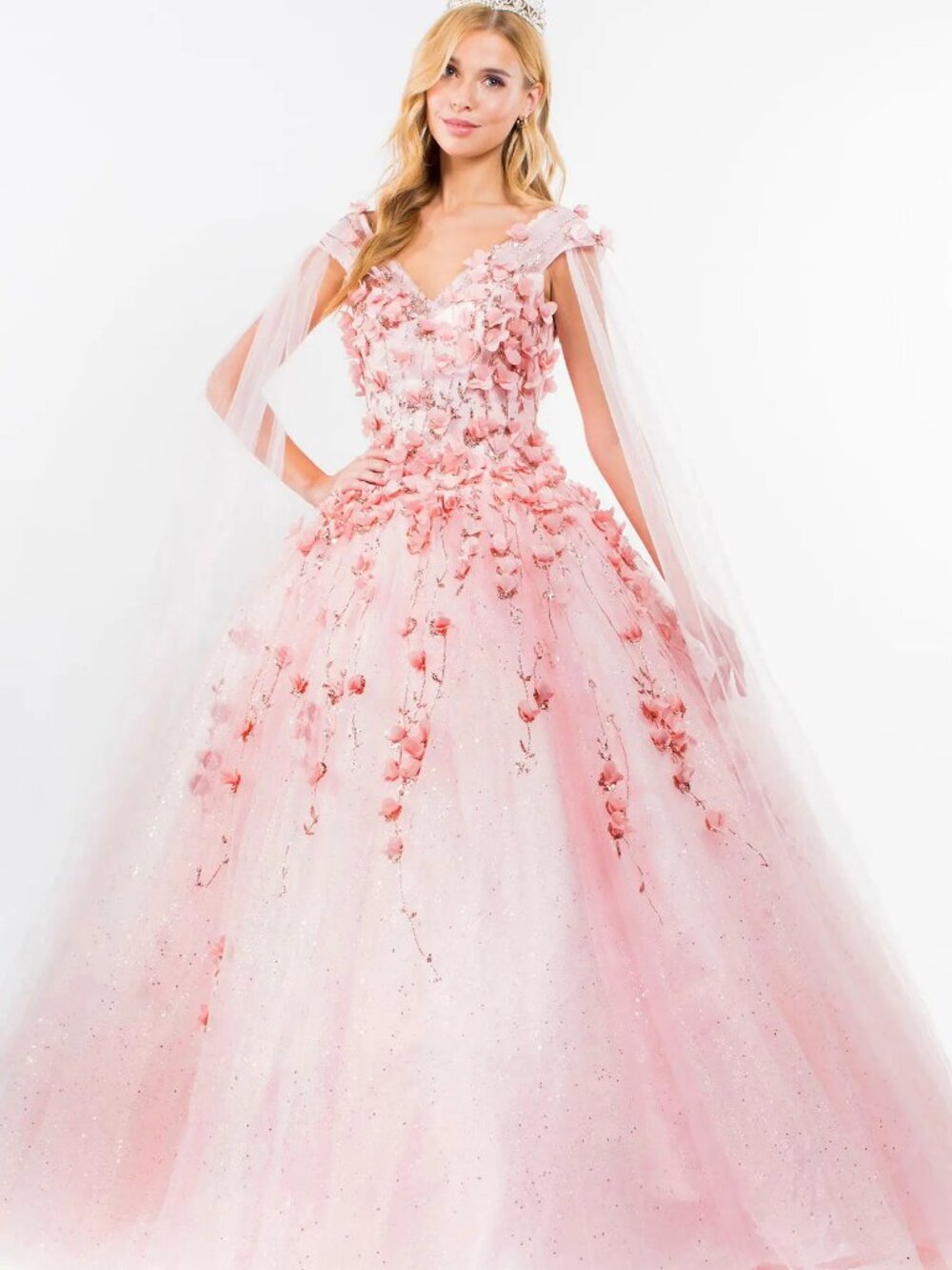 NEW BLUSH Mesh & Glitter Evening Gown Floor Length Embellished GL1974
